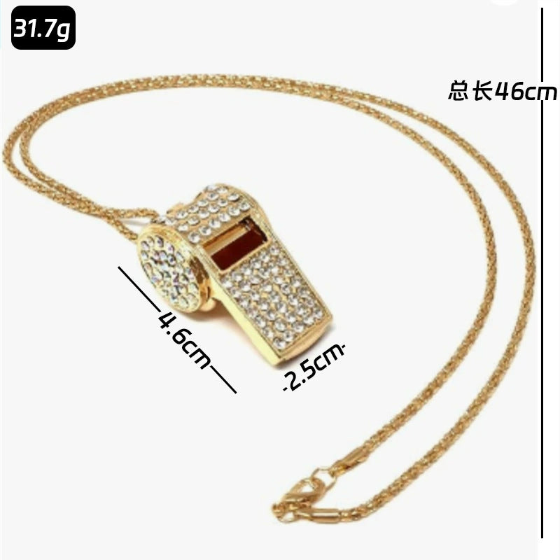 Wholesale Rhinestone Double Layer Whistle Keychain Metal Crystal Whistle Pendant